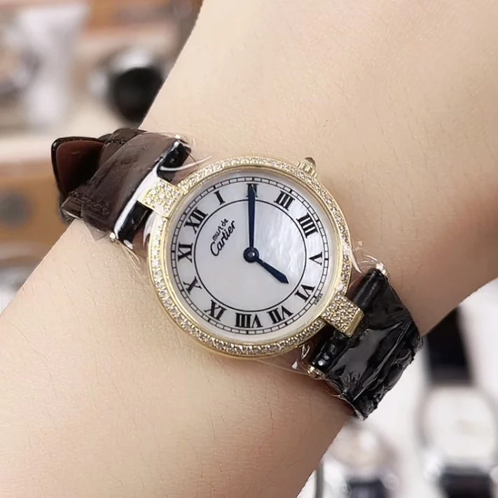 95新 Cartier/卡地亚 小饼/07010/女士石英表/24盘/带扣后配钻盘