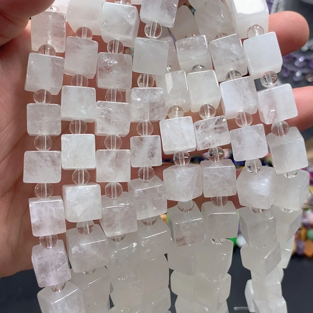 未镶嵌玛瑙/玉髓珠宝半成品天然方糖一条卡12mm