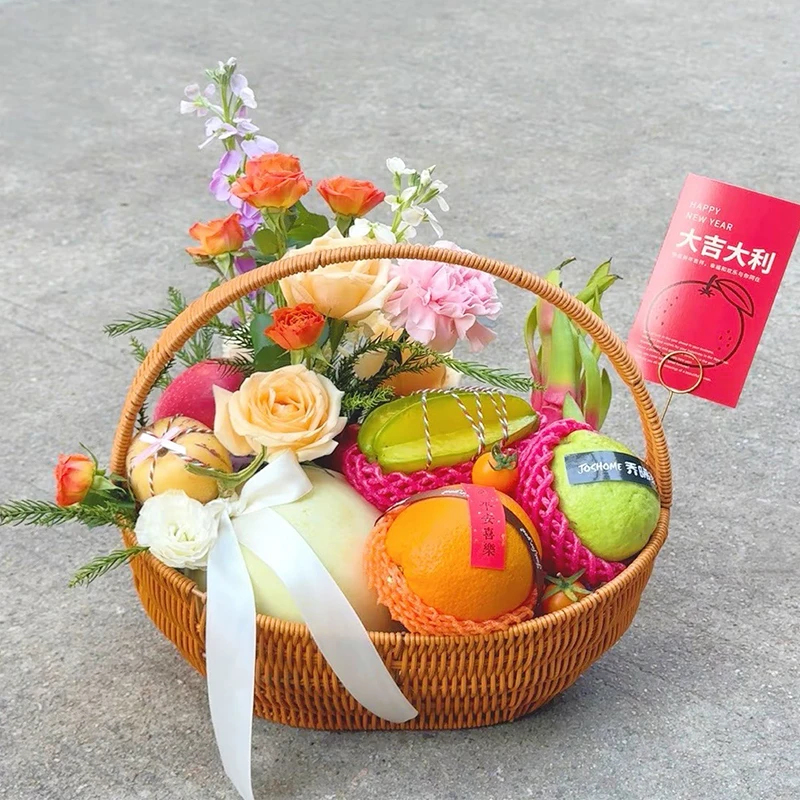 手工花篮月子篮提篮鸡蛋鲜花diy水果田园礼物产妇手提果篮