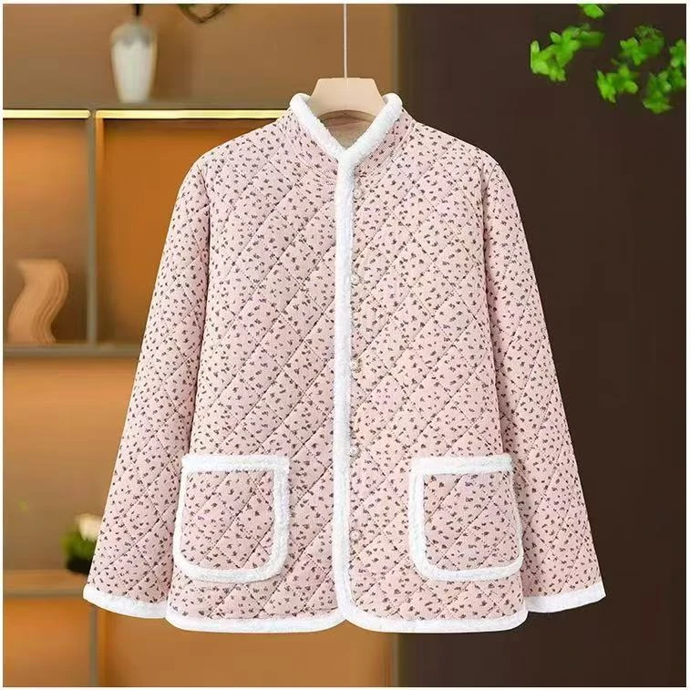 妈妈秋冬加绒棉衣保暖外套大码中老年女装冬装加厚棉服碎花小棉衣