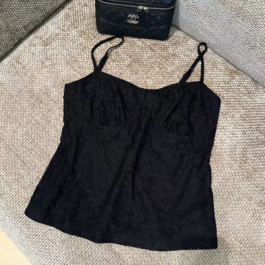 琪琪怪怪大码女装【浮雕蕾丝】时尚百搭秋季肌理感打底吊带T37060QD