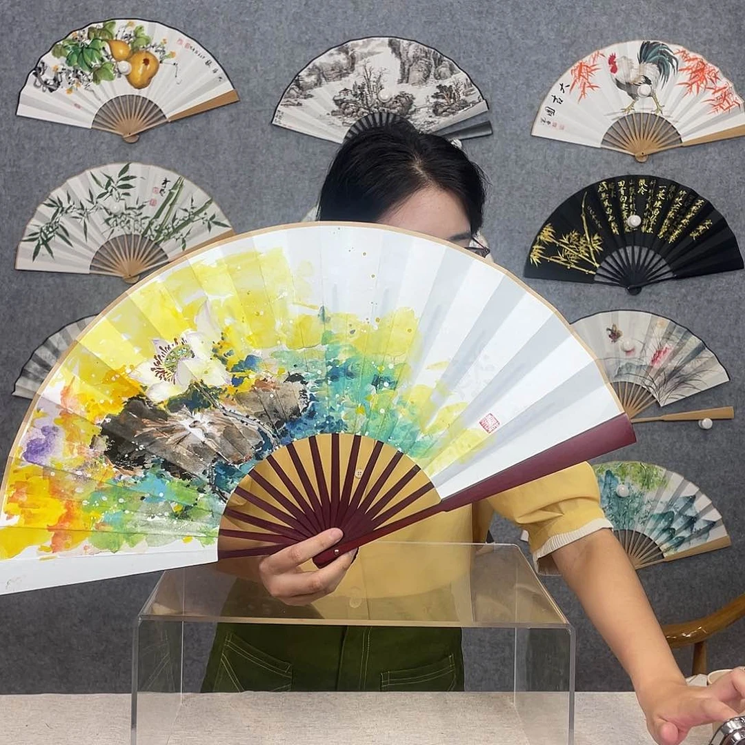 国画10寸-仿红木福利折扇（默认粘好）