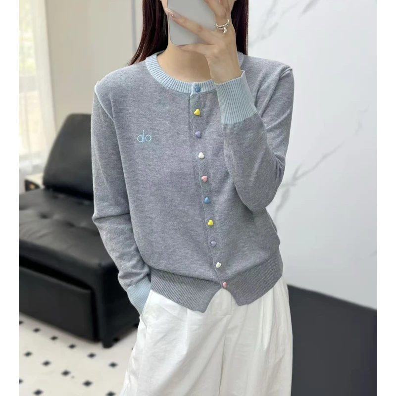 糖果色爱心扣春秋季新款针织开衫长袖百搭羊毛衫8203