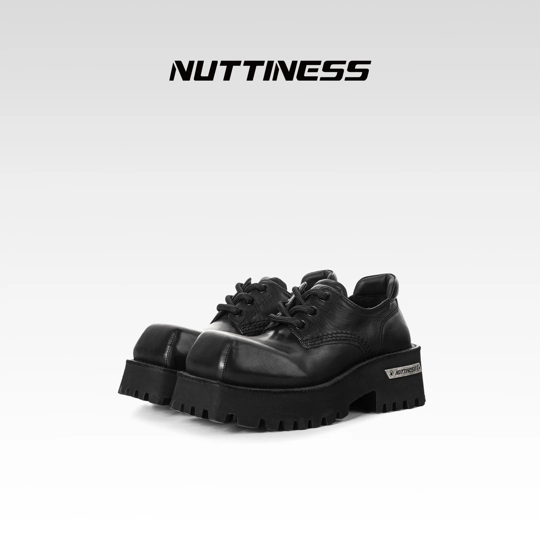 【NUTTINESS】2025秋季新款时尚方头厚底增高百搭系带真皮乐福鞋女