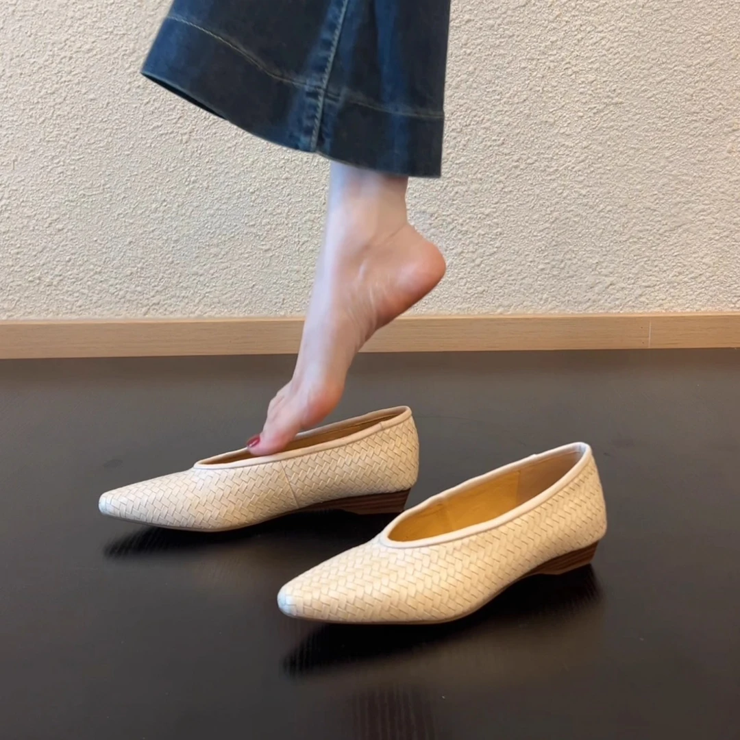 Pokoy-2cm低跟奶奶鞋皮鞋女浅口一脚蹬单鞋一脚蹬鞋棉鞋