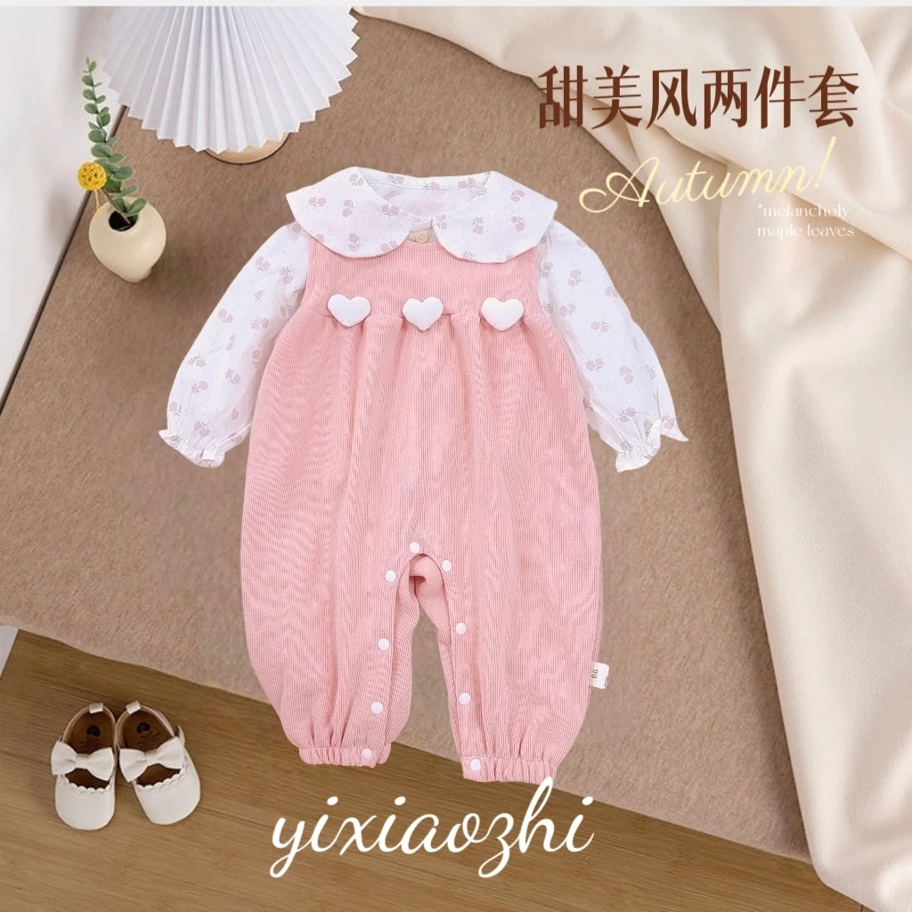 婴儿衣服春秋可爱打底衫甜美背带裤宝宝套装洋气内搭裤子女宝秋装
