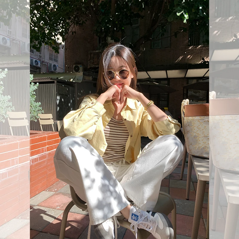 曾小咸 黄色复古宽松短款牛仔衬衫女2025百搭外穿外套Z251CS0229