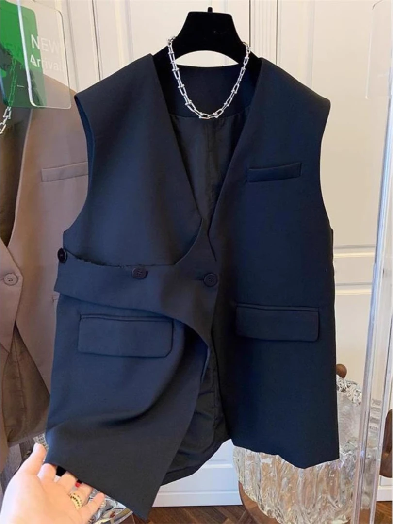 大码洋气时尚宽松显瘦西装马夹外套秋季新款设计感休闲百搭马甲女