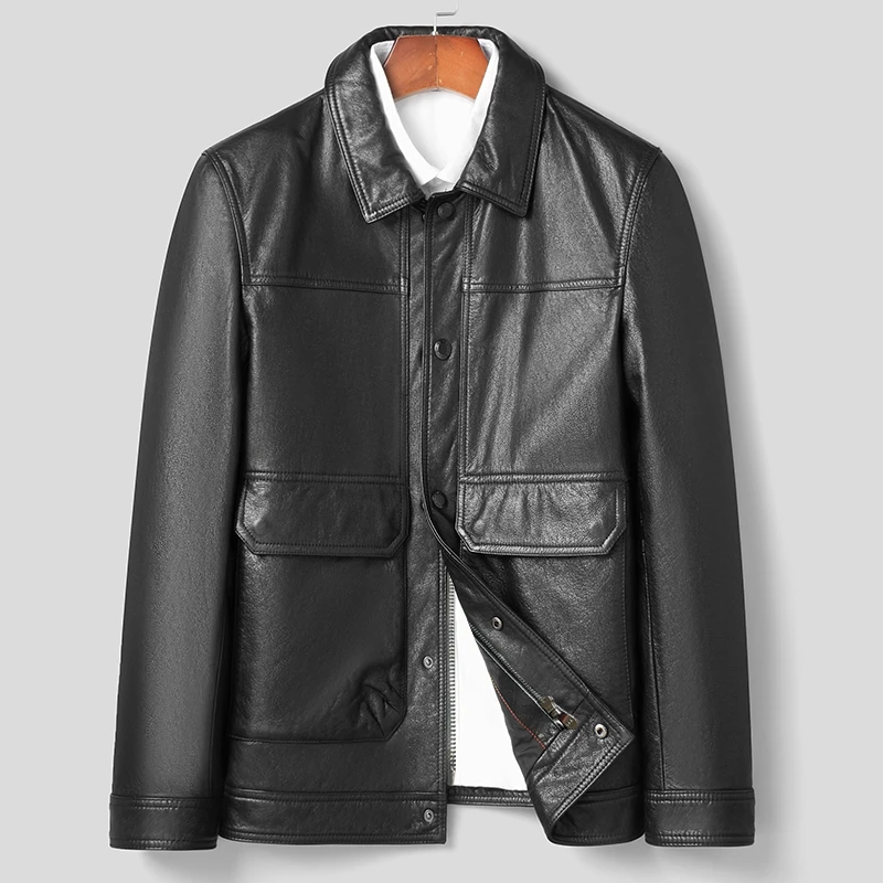 凡客头层牛皮工装翻领真皮皮衣 C款