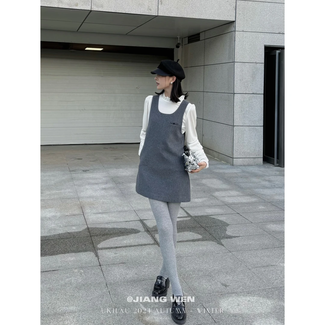 UKILAU【格雷女孩】法式气质高级感小香风毛呢背心连衣裙