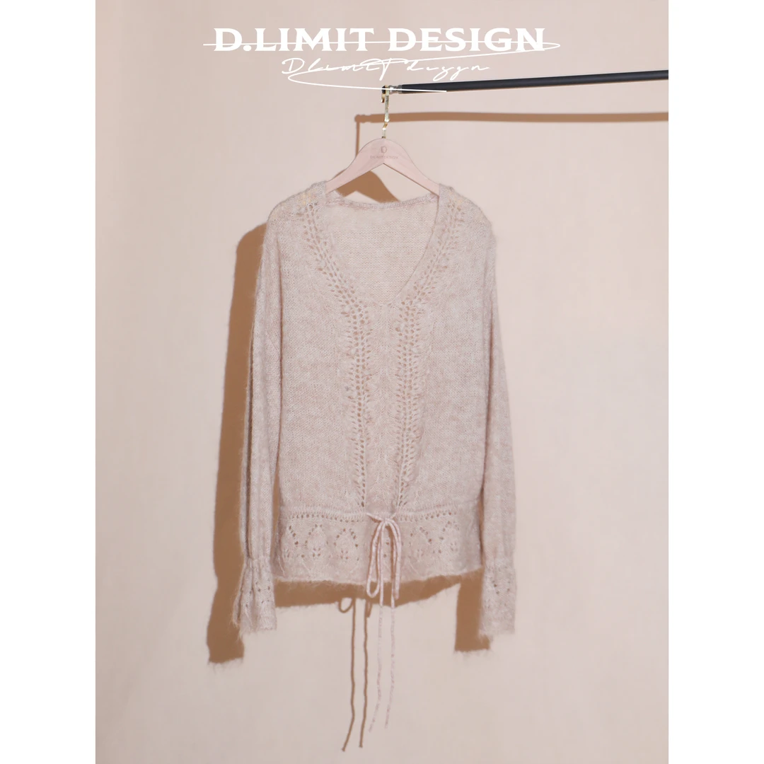 【D.Limit design】马海毛羊毛温柔纯欲镂空钩花抽绳套衫DLSM2856