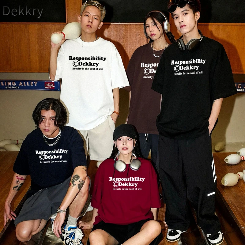 Dekkry短袖圆领夏季中袖T恤时尚潮流ins男装宽松港风透气休闲