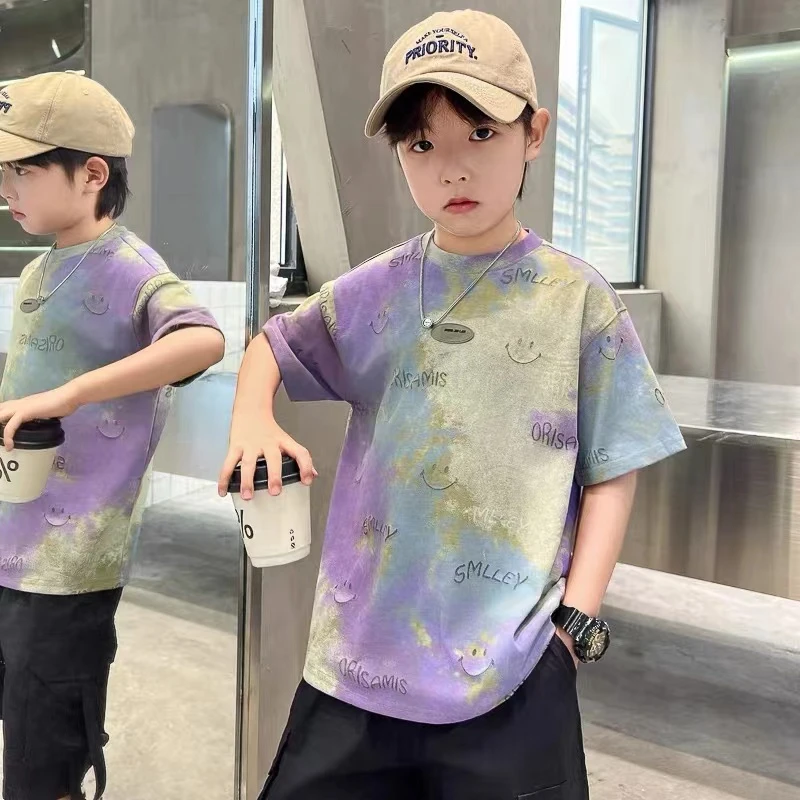 501-600优宝号儿童紫色工装短裤时尚洋气韩版设计师T恤