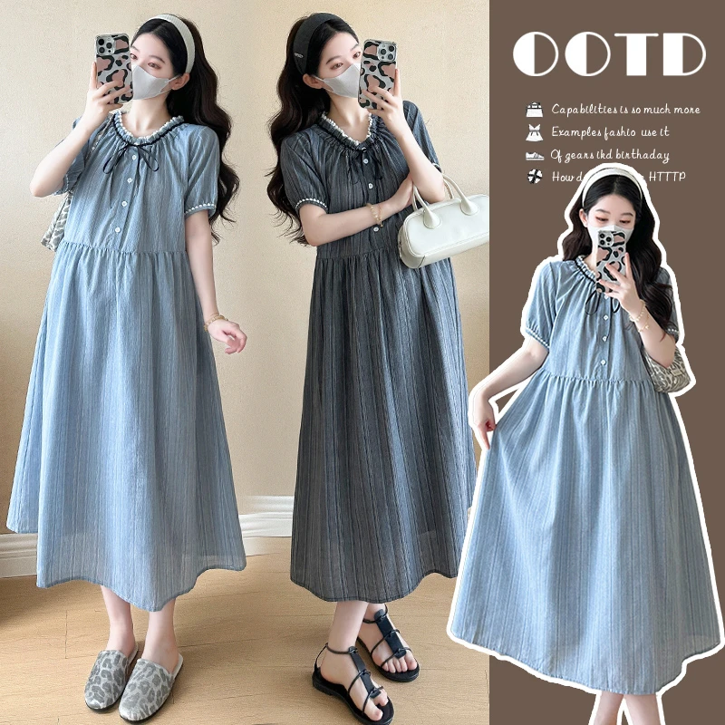 孕妇装2025夏季新款休闲时尚宽松显瘦气质辣妈孕期短袖连衣裙