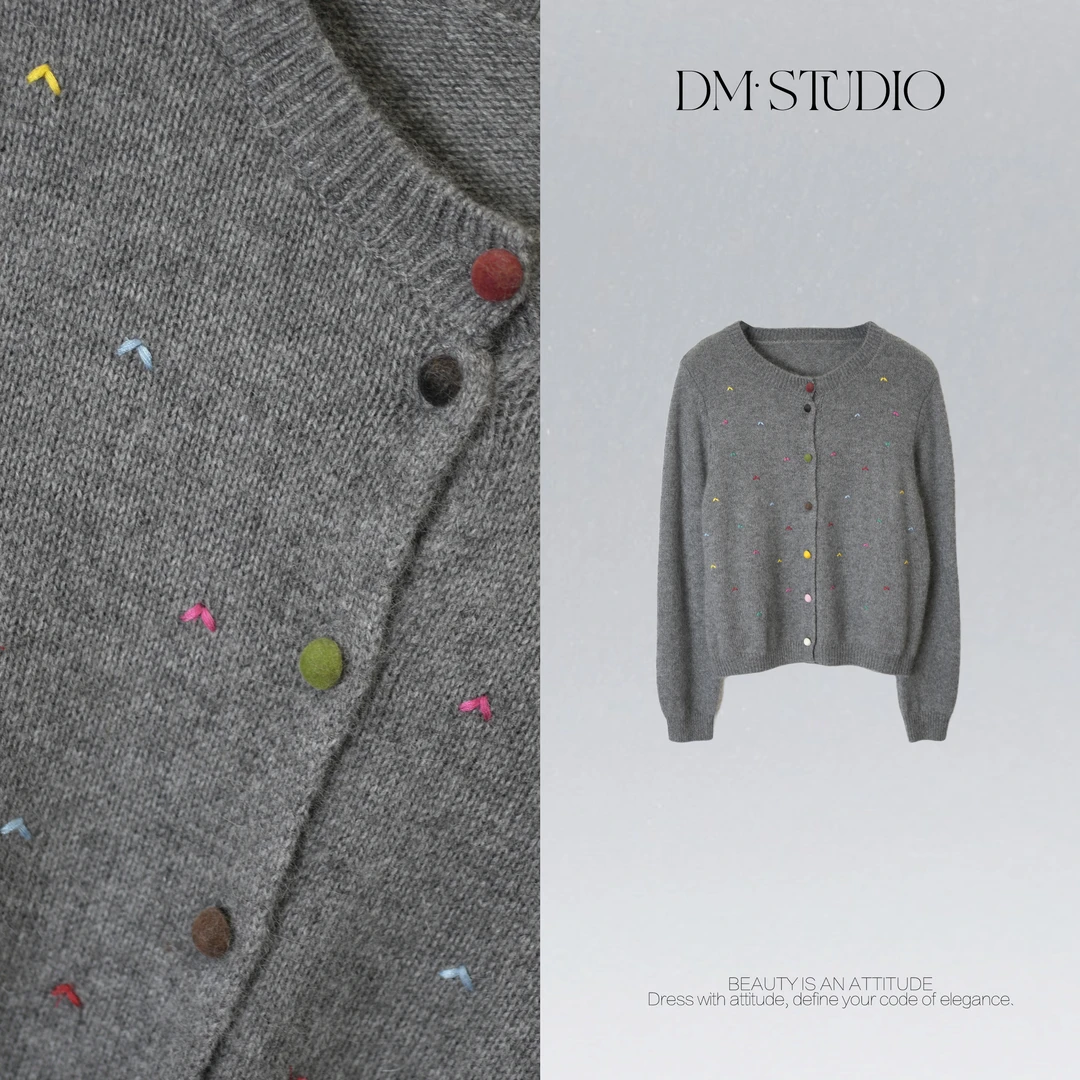 DEDM•STUDIO/气质减龄休闲羊毛彩色排扣针织开衫2511ZZS/2553