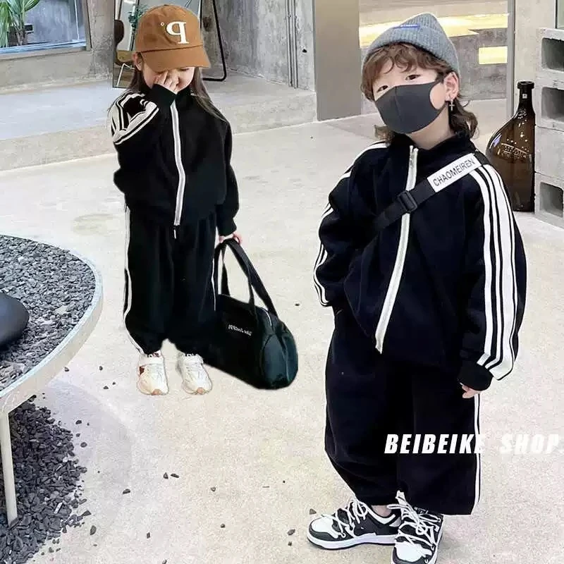 儿童运动卫衣套装2025新款春秋男女童拉链卫衣外套束脚卫裤两件套