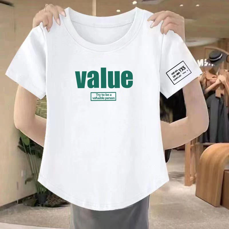 【清仓捡漏】短袖t恤夏季大码韩版宽松圆领弧形下摆遮肉百搭体恤