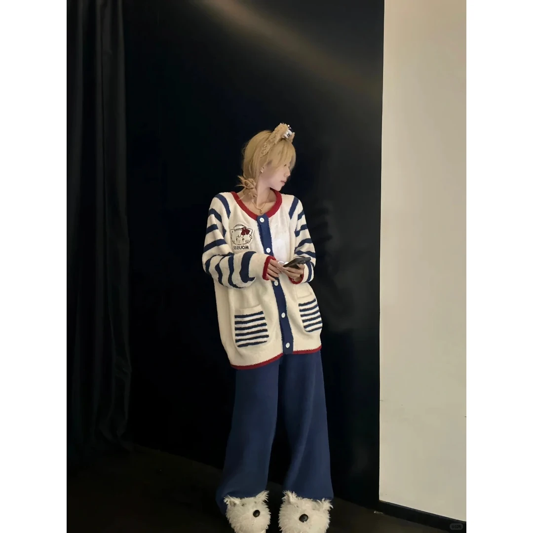 甜美可爱Kitty半边绒睡衣女秋冬季新款加绒加厚家居服套装可外穿