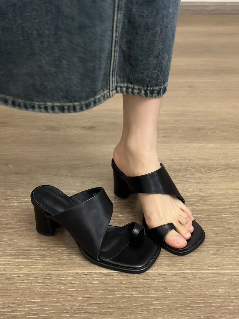 Dannyfrey法式度假风简约凉鞋小众设计感交叉带女高跟凉拖鞋