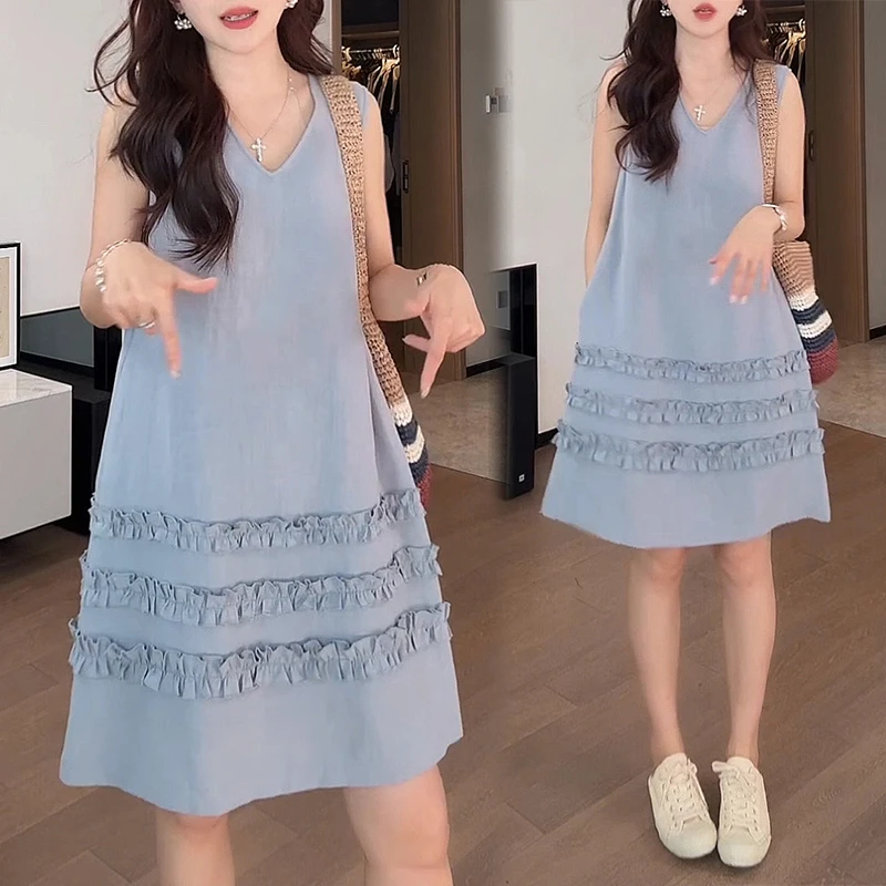 洋气衣服女装夏季韩系风无袖连衣裙外穿慵懒风气质宽松小众裙子Y