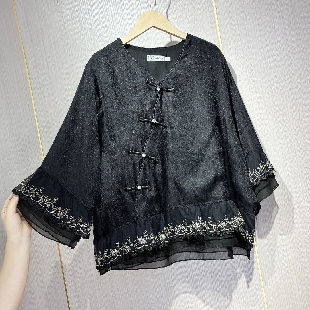 休闲拼接宽松显瘦上衣新中式百搭气质复古衬衣设计师款国风外搭