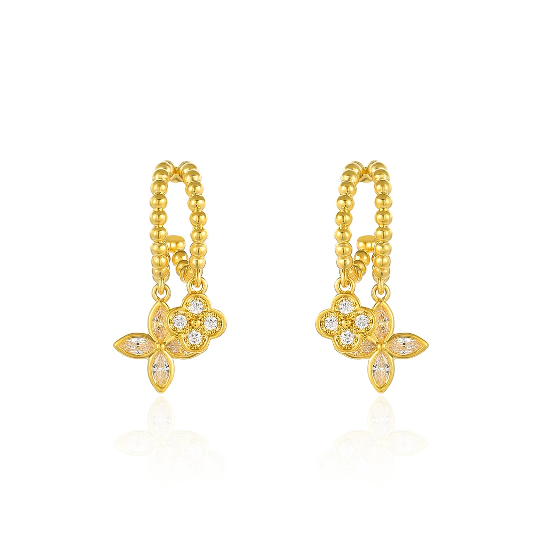 铜合金锆石耳饰 时尚金色四叶草镶嵌耳钉 4669