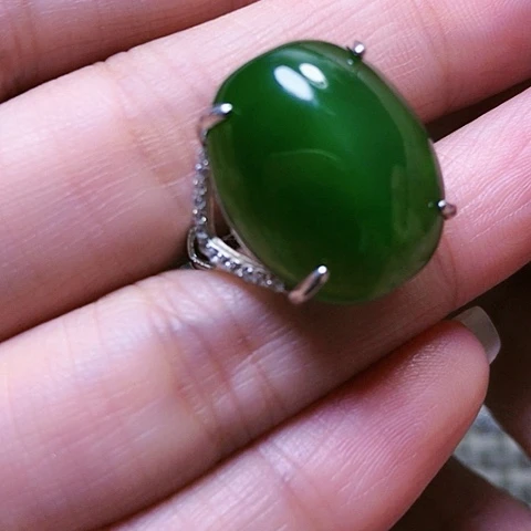 和田玉戒指银S925镶嵌