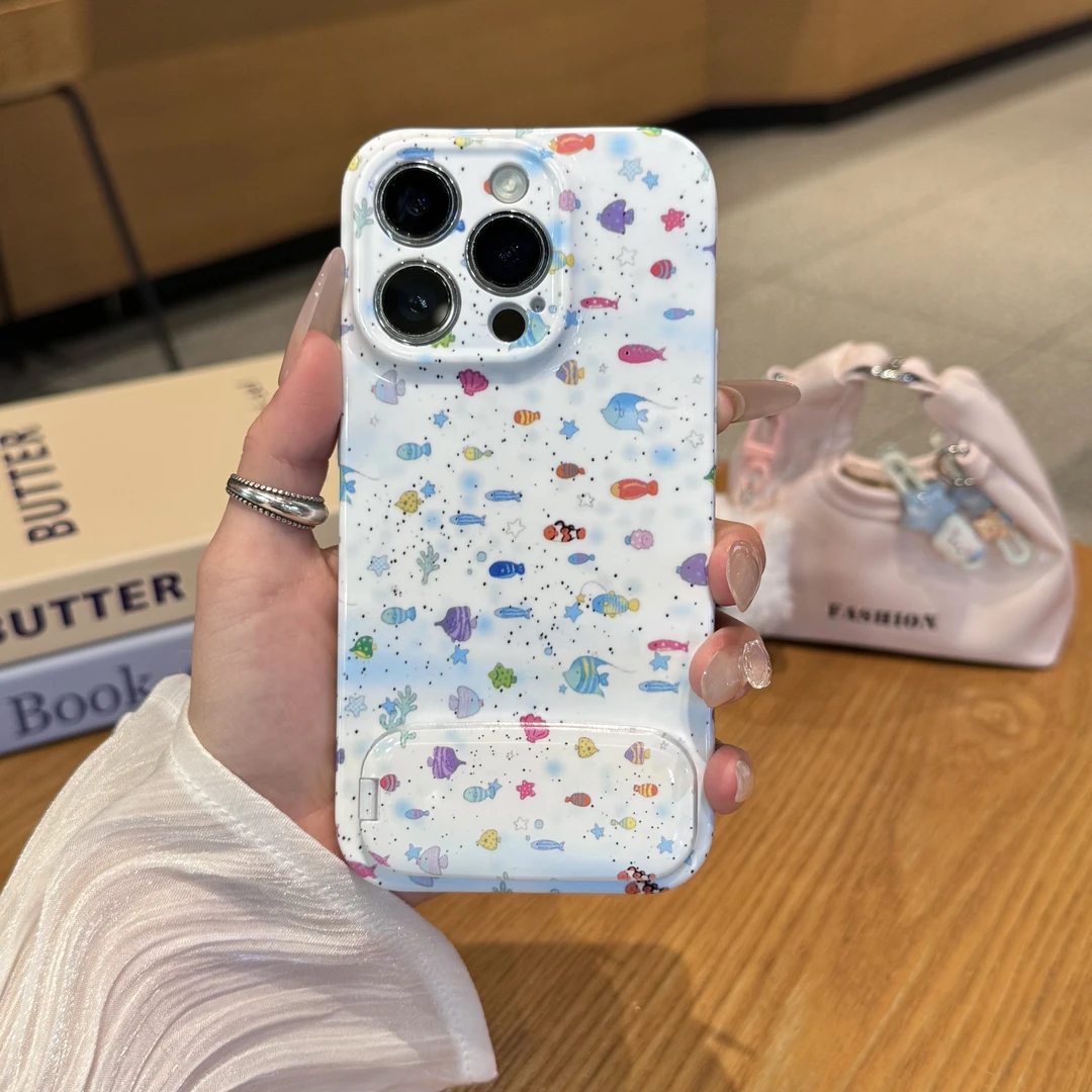 雅天立海底世界小鱼支架适用苹果16/17手机壳华为vivoppo小米15女