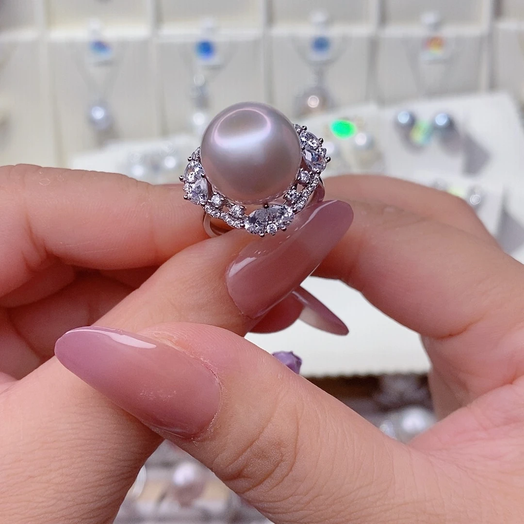 戒指银S925镶嵌淡水珍珠有**枝