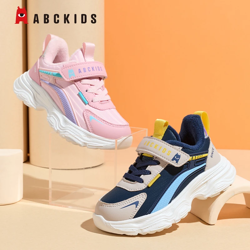 Abckids冬季2025新款加绒运动鞋男童女童时尚百搭防水加厚棉鞋