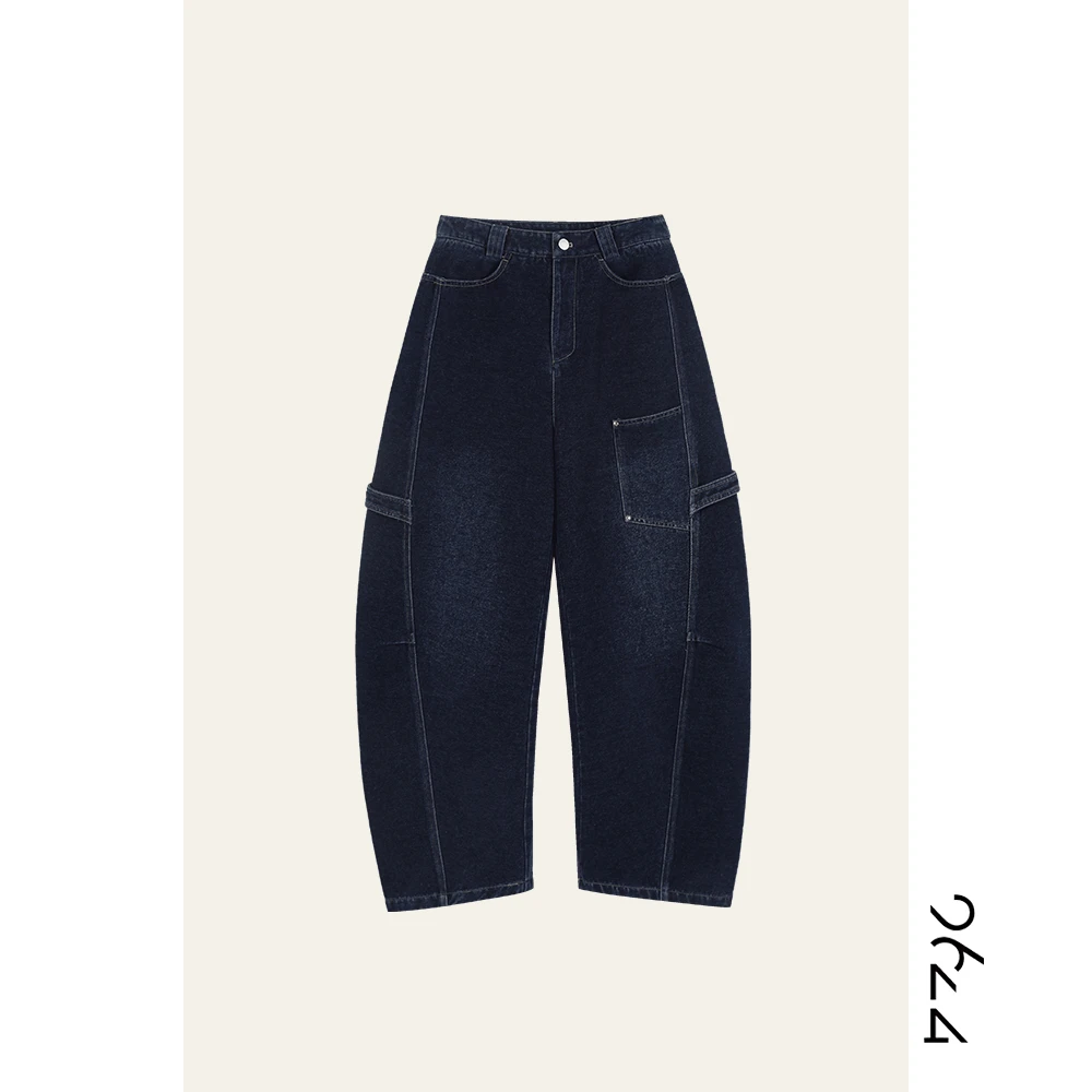 【荒漠俱乐部】定制雪尼尔+棉灯芯绒立体裁剪弯刀水洗牛仔裤H6045