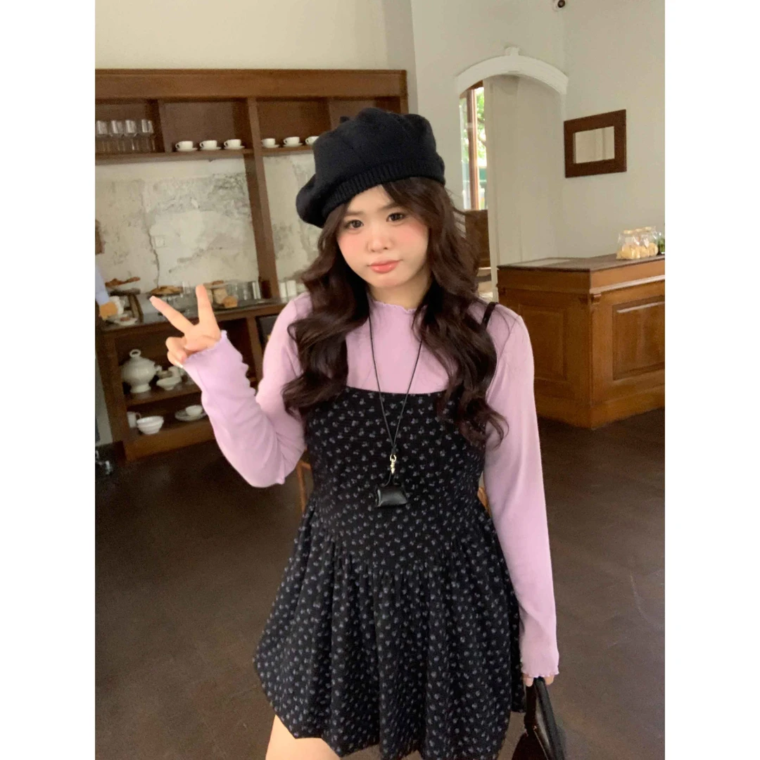 现货【芋圆小丸子】大头婷丫丫微胖定制木耳边小立领长袖打底上衣