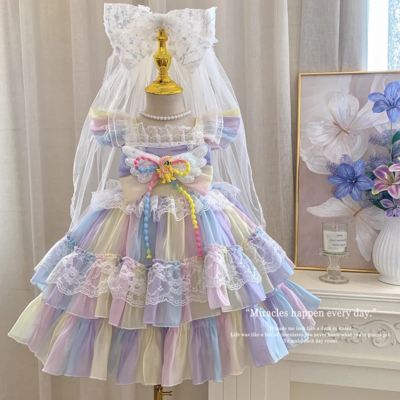 2025夏”小马宝莉”女童飞袖撞色洛丽塔连衣裙85815