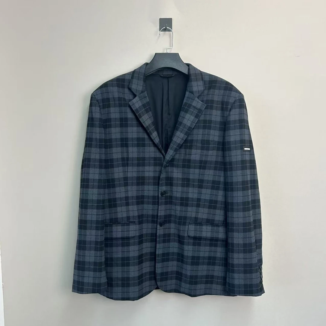 99新 Balenciaga/巴黎世家 廓形格纹垫肩西装/44码/价15500