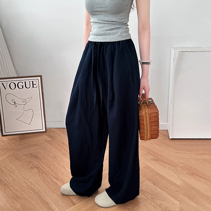 夏薄款莱赛尔天丝亚麻高腰垂感透气松紧休闲裤休闲气质风IM