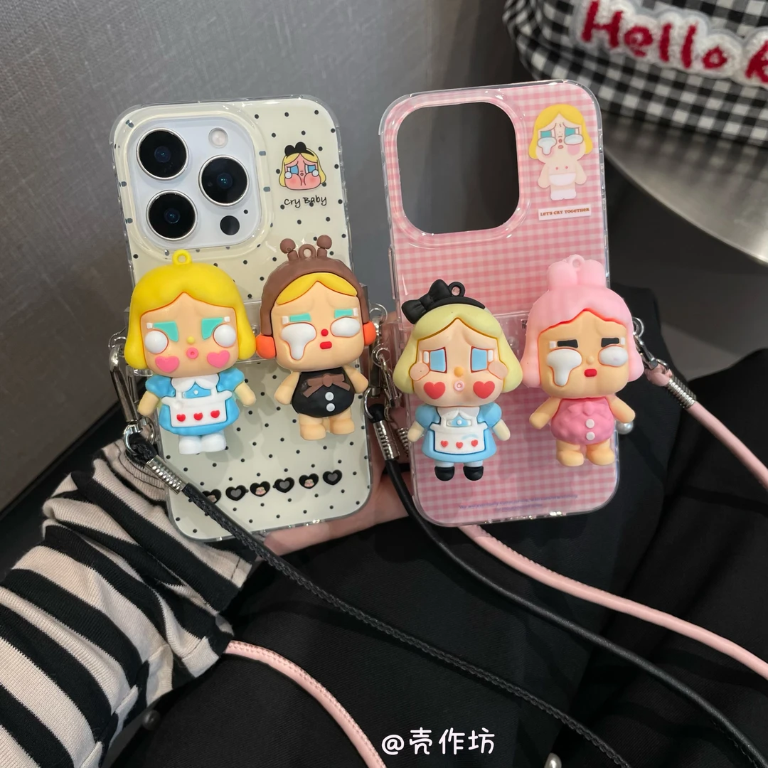 斜背金发哭娃背夹挂绳适用苹果iPhone17pro/16/15/14手机壳新款