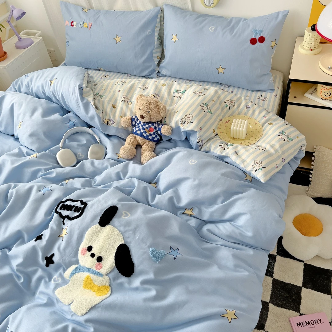 小玲子 帕恰小狗 全棉纯棉三件套四件套 刺绣工艺 可爱卡通风