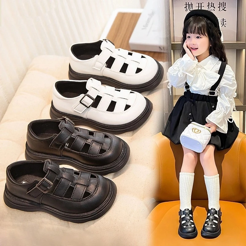 ABC儿童凉鞋2025夏季款学生编织透气罗马鞋中大童时尚百搭小皮鞋.