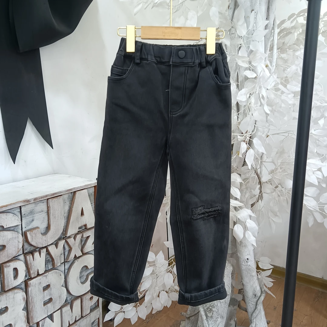 S321深灰色薄绒女款牛仔铅笔裤