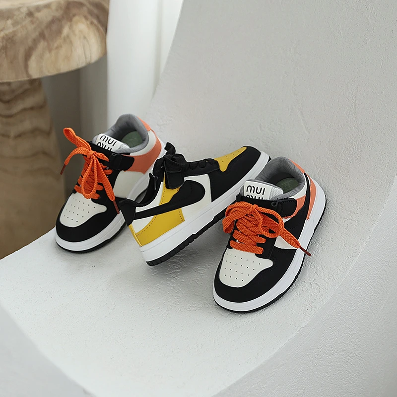 2025春季新款儿童低帮板鞋撞色女童魔术贴AJ鞋子韩版男童休闲鞋子