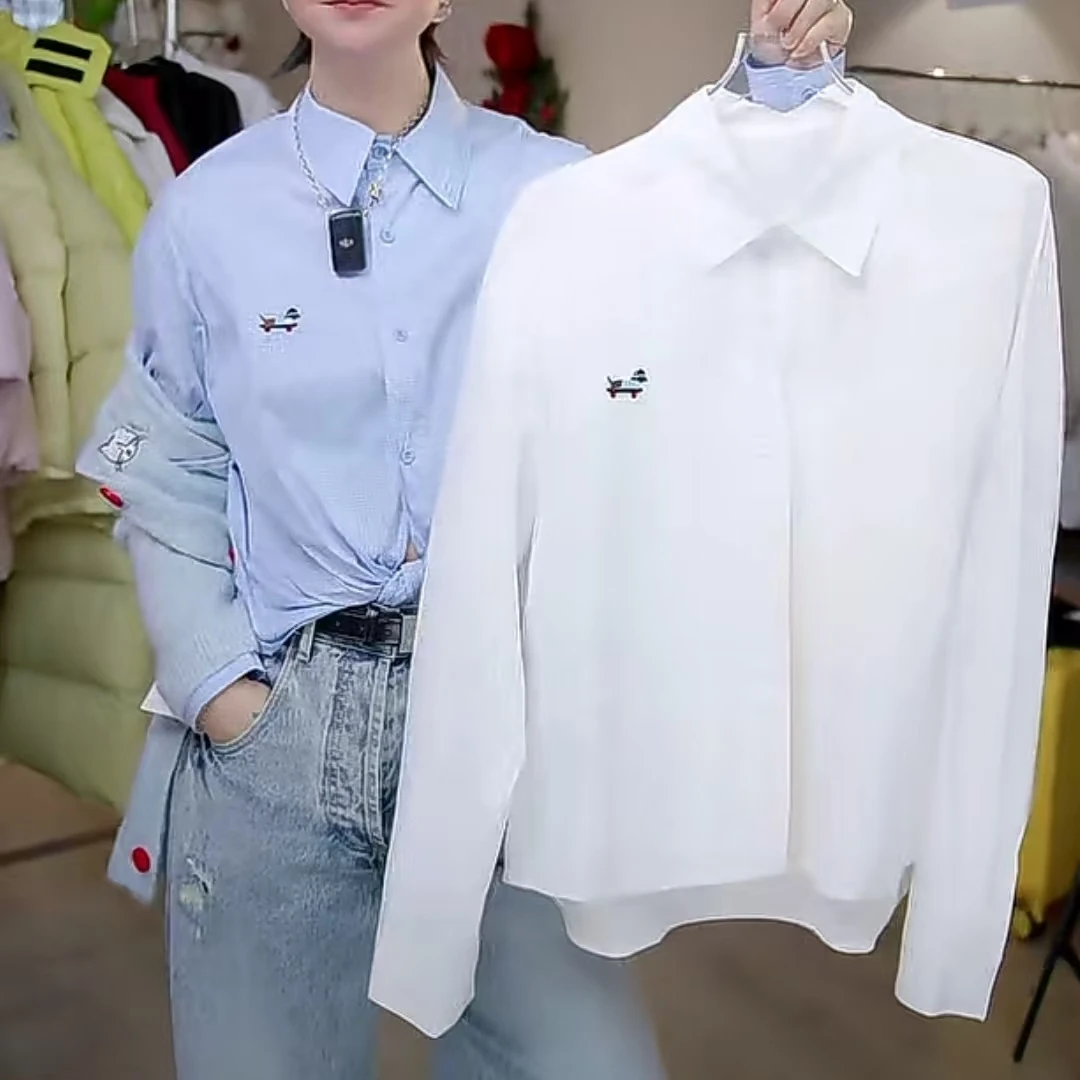 【济州岛】滑板小狗刺绣 短款长袖衬衫18625