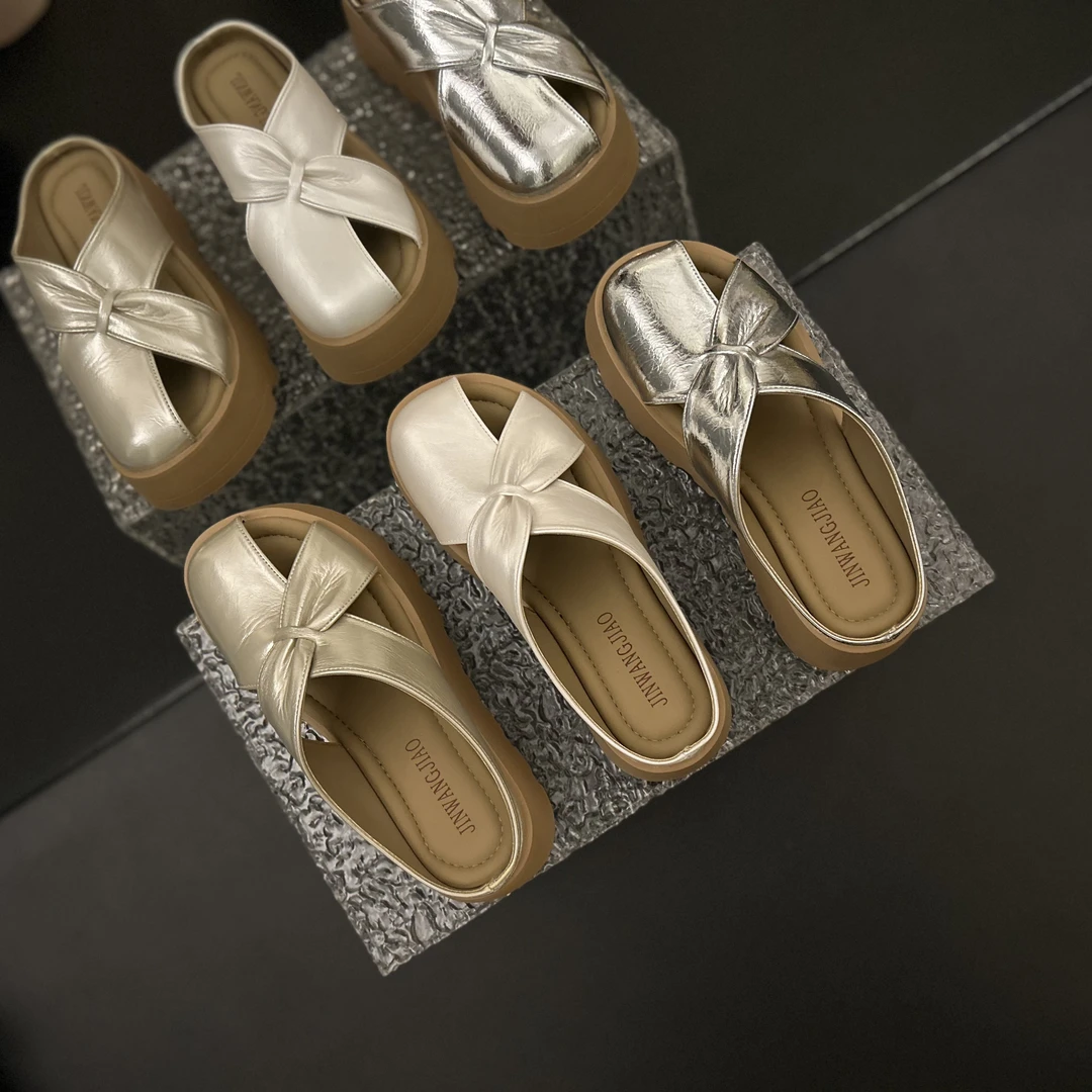 5.5cm~厚底勃肯包头半拖鞋女2025复古外穿增高懒人一脚蹬博肯拖鞋