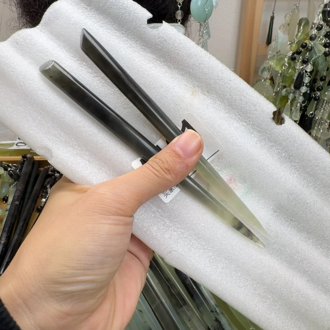 蛇纹石玉合金发饰一对，炸