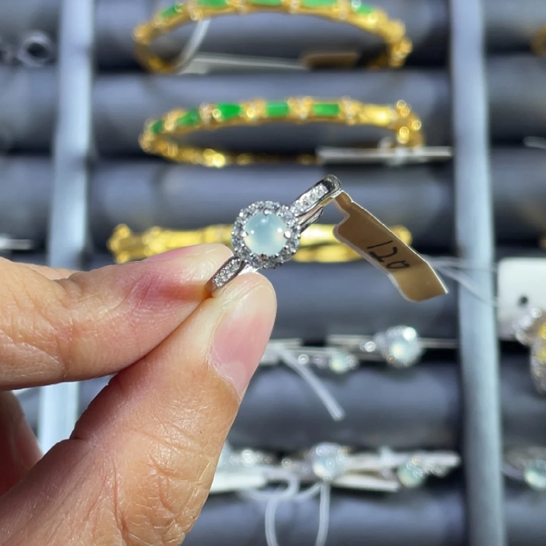 翡翠银S925镀金镶嵌戒指