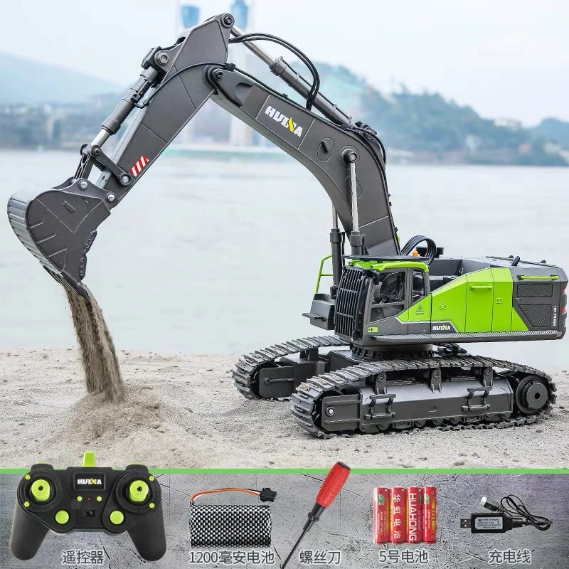 汇纳593遥控挖掘机合金丝杆传动挖土机模型工程车3-6岁工程车玩具