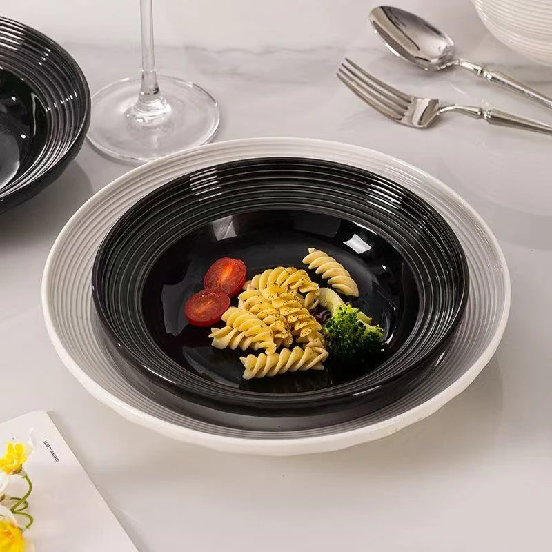 瓷县令8英寸黑白丝路平盘法式陶瓷防烫家用陶瓷餐具欧式轻奢INS风