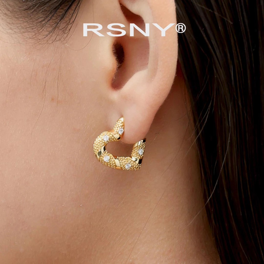 铜合金合成锆石耳饰 [新品]RSNY缠绕爱心耳钉女原创设计欧美浪漫