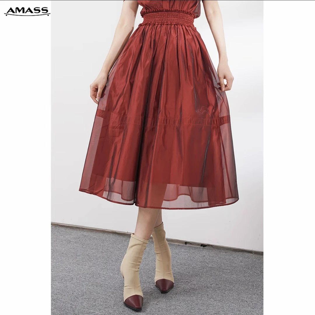 AMASS/阿玛施【高定】时尚A字显瘦松紧腰优雅气质法式半身裙5200483