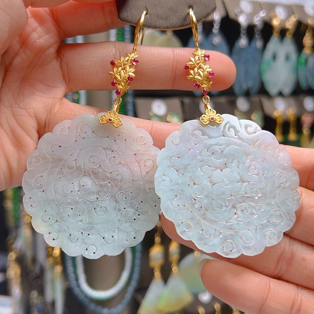 银S925镶嵌翡翠耳饰