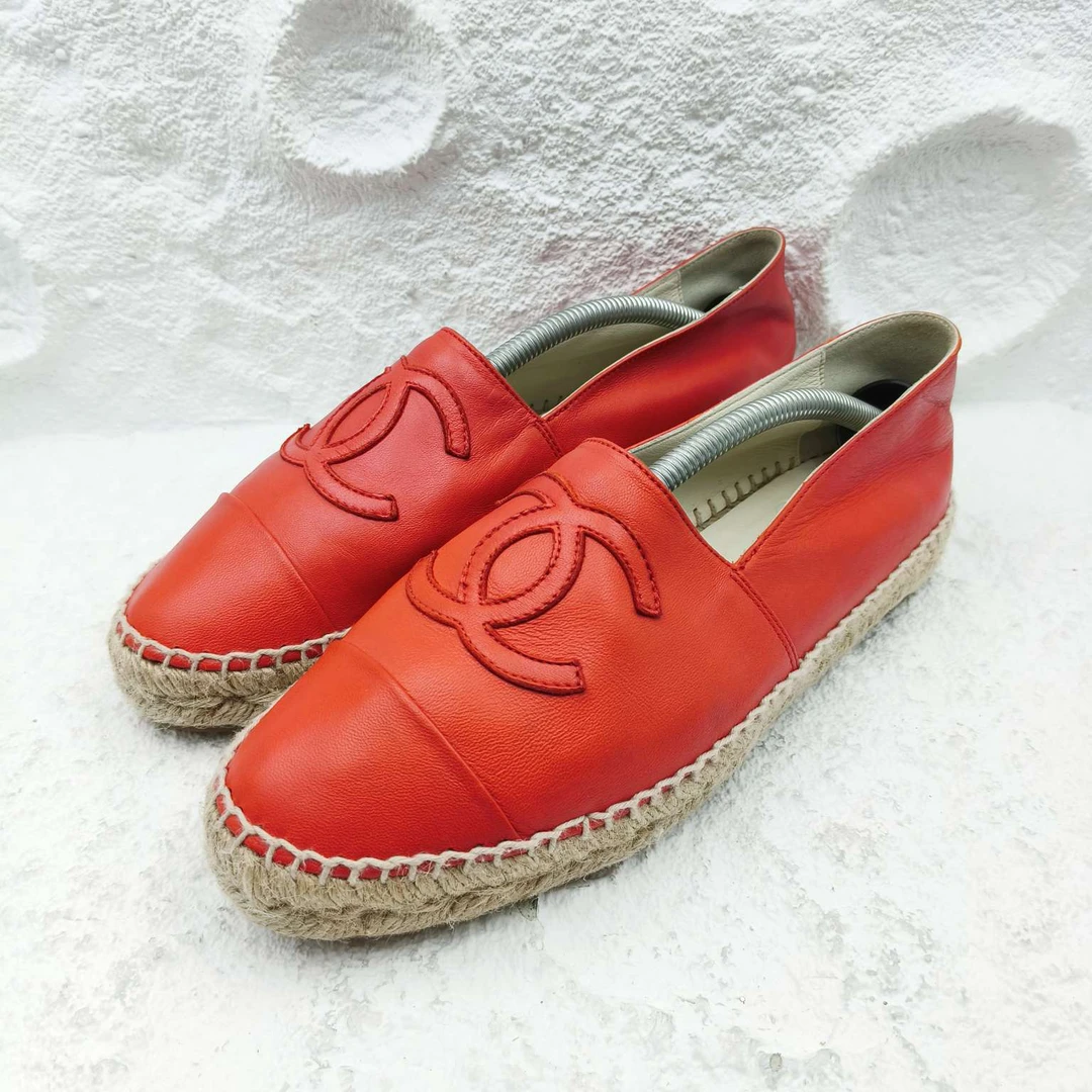 99新 Chanel/香奈儿 /红色草编渔夫鞋/女士39码/非全新